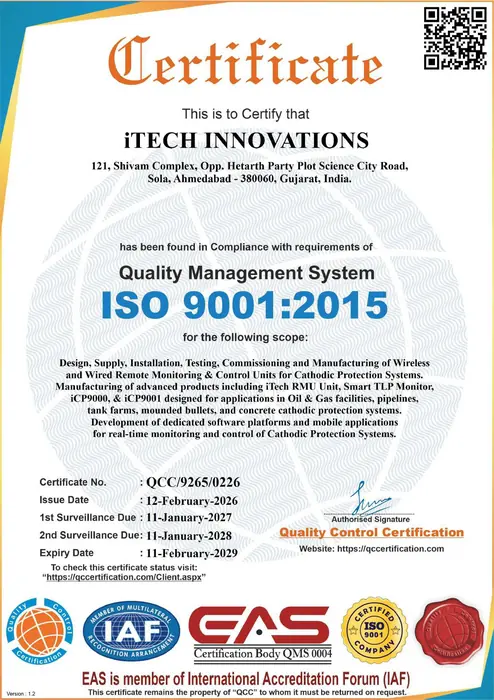 ISO 9001:2015 certificate issued to iTech Innovations