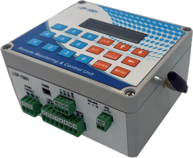 iCP-1001 remote monitoring unit showing its terminal blocks